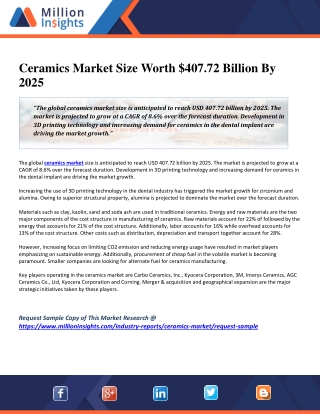 Ceramics Market Size Worth $407.72 Billion By 2025