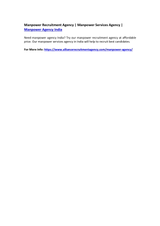 Manpower Recruitment Agency | Manpower Services Agency | Manpower Agency India