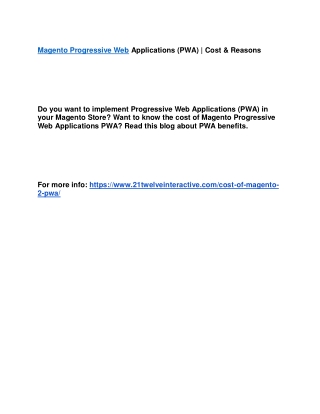 Magento Progressive Web Applications (PWA) | Cost & Reasons
