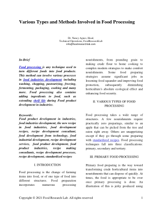 Types and methods involved in Food Processing – Foodresearchlab