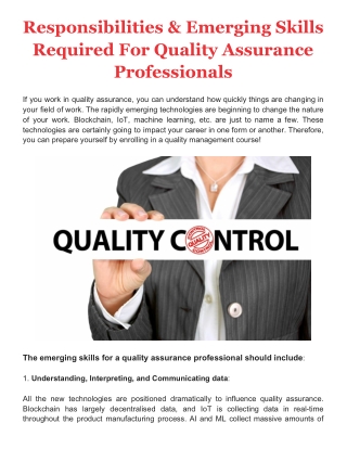 Responsibilities & Emerging Skills Required For Quality Assurance Professionals