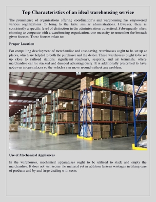 Top Characteristics of an ideal warehousing service