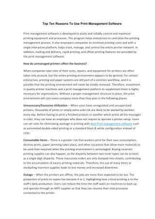 Top Ten Reasons to Use Print Management Software