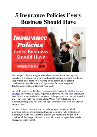 5 Insurance Policies Every Business Should Have