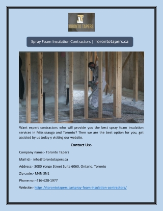 Spray Foam Insulation Contractors | Torontotapers.ca