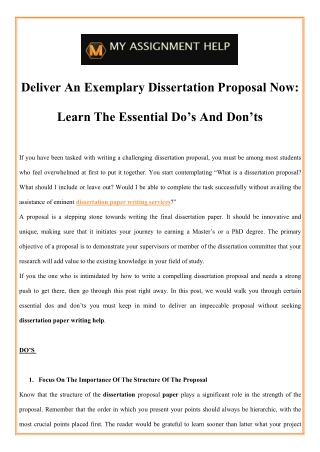 Deliver An Exemplary Dissertation Proposal Now: Learn The Essential Do’s And Don’ts