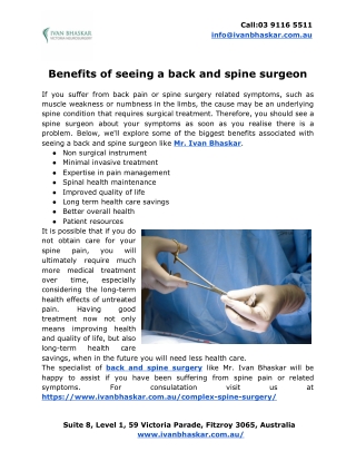 Benefits of seeing a back and spine surgeon