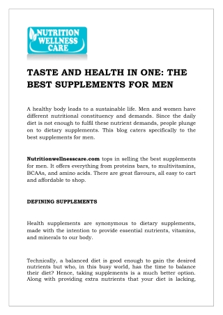 TASTE AND HEALTH IN ONE: THE BEST SUPPLEMENTS FOR MEN