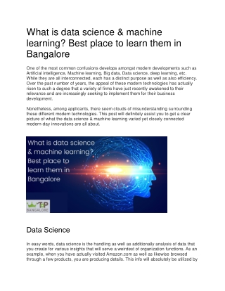 What is data science & machine learning? Best place to learn them in Bangalore
