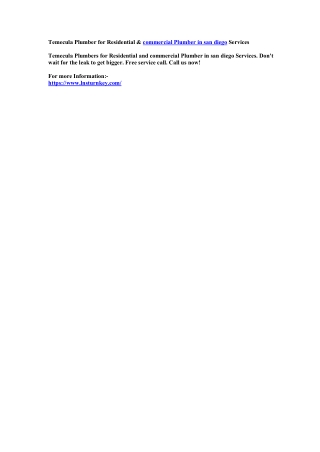 Temecula Plumber for Residential & commercial Plumber in san diego Services