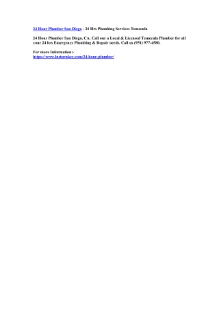 Hemet Plumber - 24 Hour Emergency Hemet Plumber CA