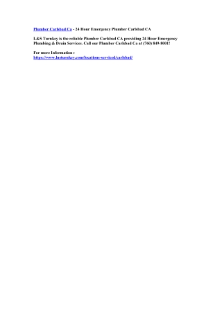 Plumber Carlsbad Ca - 24 Hour Emergency Plumber Carlsbad CA