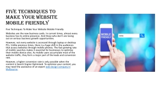 Five Techniques To Make Your Website Mobile Friendly