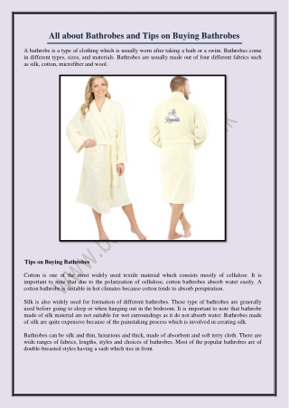 All about Bathrobes and Tips on Buying Bathrobes