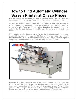 Find Automatic Cylinder Screen Printer at Cheap Prices