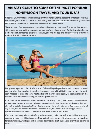 AN EASY GUIDE TO SOME OF THE MOST POPULAR HONEYMOON TRAVEL AND TOUR IDEAS | LETS TALK TRAVEL