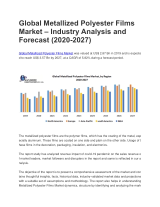 Global Metallized Polyester Films Market – Industry Analysis and Forecast (2020-2027)