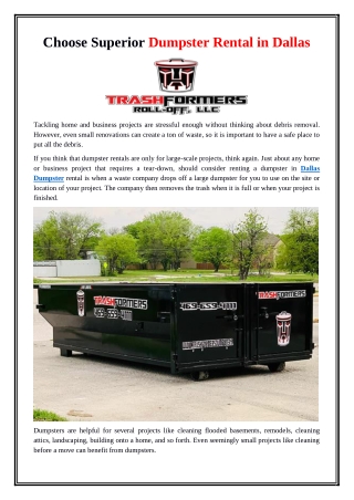 Choose Superior Dumpster Rental in Dallas