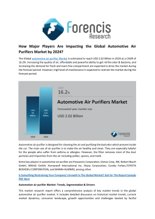 Automotive air purifiers Market is estimated to reach USD 2.02 Billion in 2024