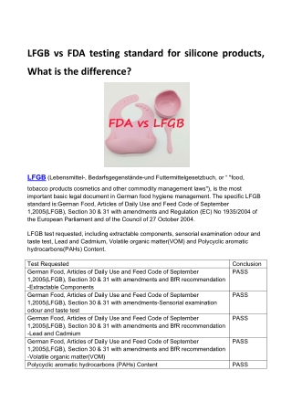 LFGB vs FDA testing standard for silicone products, What is the difference?