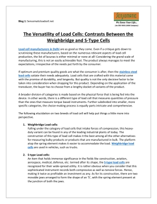 The Versatility of Load Cells: Contrasts Between the Weighbridge and S-Type Cells