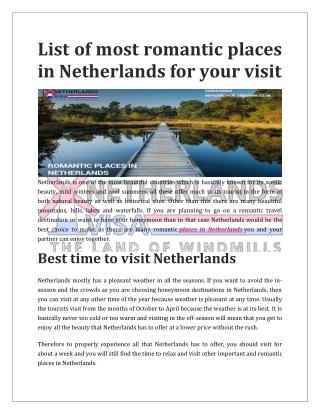 List of most romantic places in Netherlands for your visit