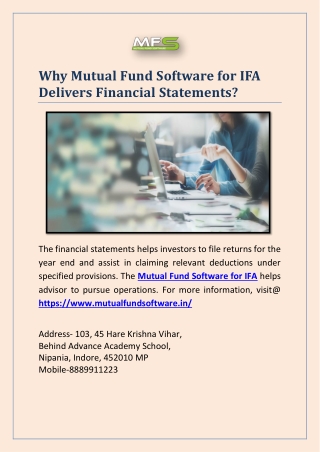 Why Mutual Fund Software for IFA Delivers Financial Statements?