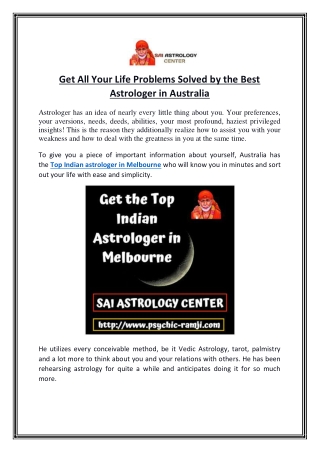 Get All Your Life Problems Solved by the Best Astrologer in Australia