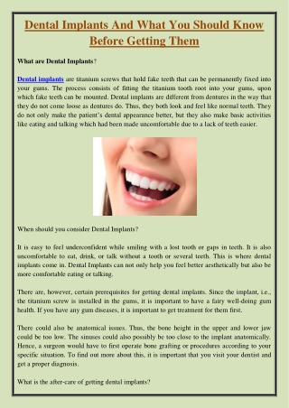 Dental Implants And What You Should Know Before Getting Them