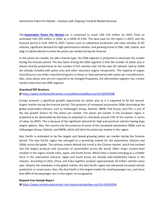 Automotive Piston Pin Market – Analysis with Ongoing Trends & Market Revenue