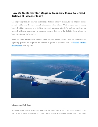 How Do Customer Can Upgrade Economy Class To United Airlines Business Class?