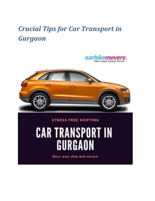 Crucial Tips for Car Transport in Gurgaon