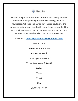 Latest Physician Assistant Jobs in Texas | Likehire.com