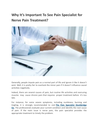 Why It’s Important To See Pain Specialist for Nerve Pain Treatment?