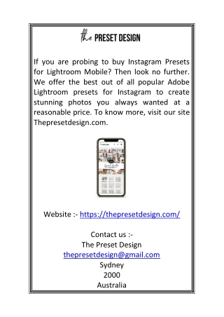 Buy Adobe Lightroom Mobile Presets | The Preset Design