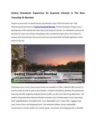 Godrej Chandivali Ultimate Luxurious Apartments In Mumbai
