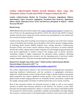Cardiac Catheterization Market Growth Statistics, Share value, Size Estimation, Future Trends and COVID-19 Impact Analys