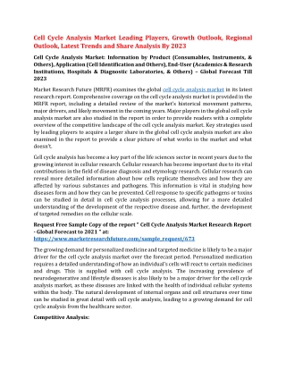 Cell Cycle Analysis Market Leading Players, Growth Outlook, Regional Outlook, Latest Trends and Share Analysis By 2023