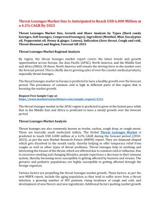 Throat Lozenges Market Size Is Anticipated to Reach USD 6,000 Million at a 4.2% CAGR By 2023