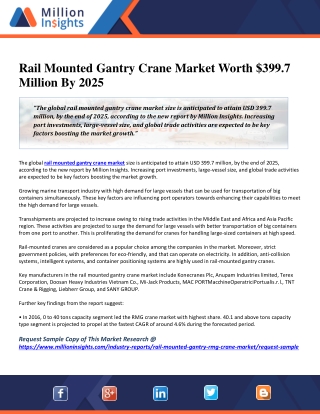 Rail Mounted Gantry Crane Market Worth $399.7 Million By 2025