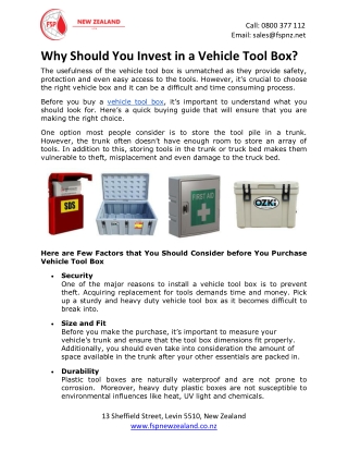 Why Should You Invest in a Vehicle Tool Box?