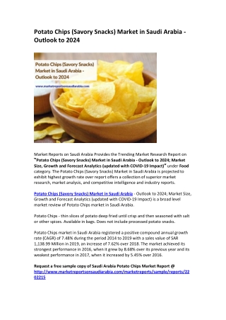 Saudi Arabia Potato Chips (Savory Snacks) Market Opportunity and Forecast 2024