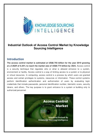 Industrial Outlook of Access Control Market