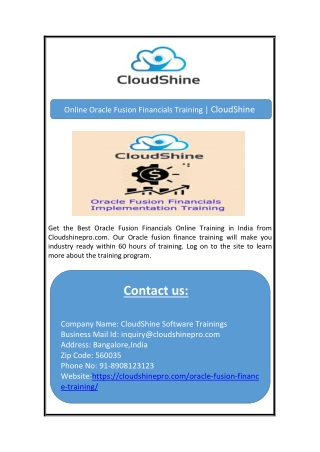 Online Oracle Fusion Financials Training | CloudShine