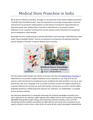 Medical Store Franchise in India