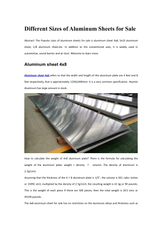 Different Sizes of Aluminum Sheets for Sale