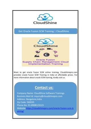 Get Oracle Fusion SCM Training | CloudShine