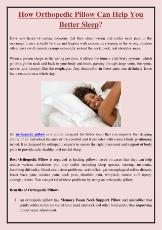 How Orthopedic Pillow Can Help You Better Sleep?