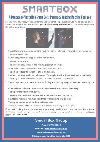Advantages of Installing Smart Box’s Pharmacy Vending Machine Near You