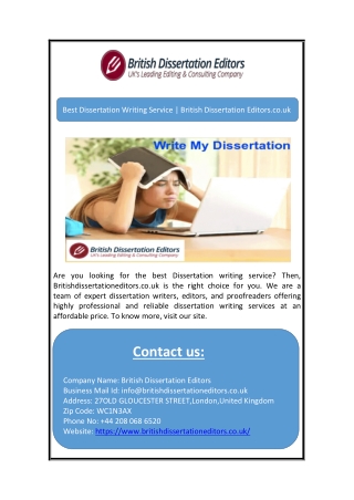 Best Dissertation Writing Service | British Dissertation Editors.co.uk
